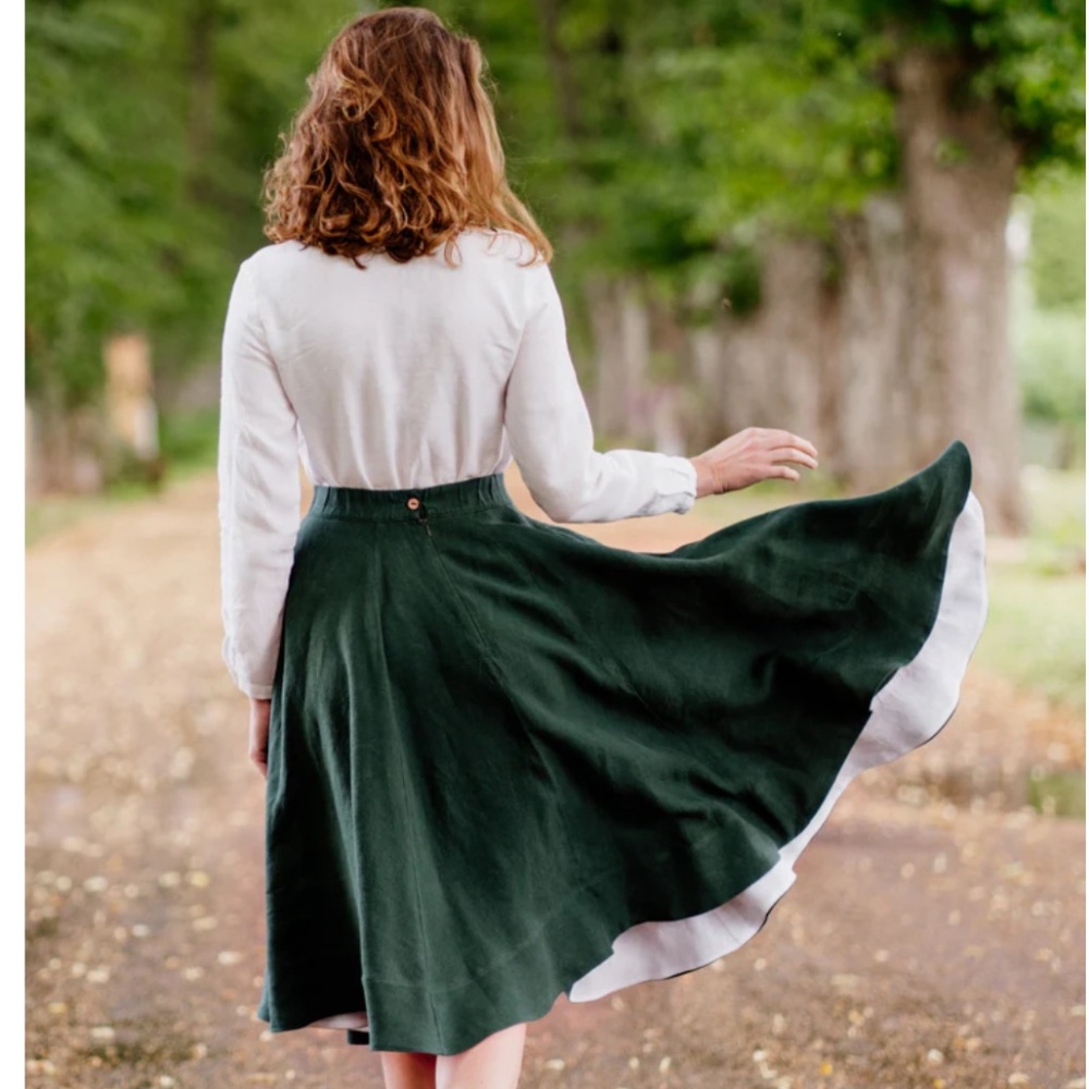 SON DE FLOR CLASSIC EVERGREEN LINEN SKIRT - XL